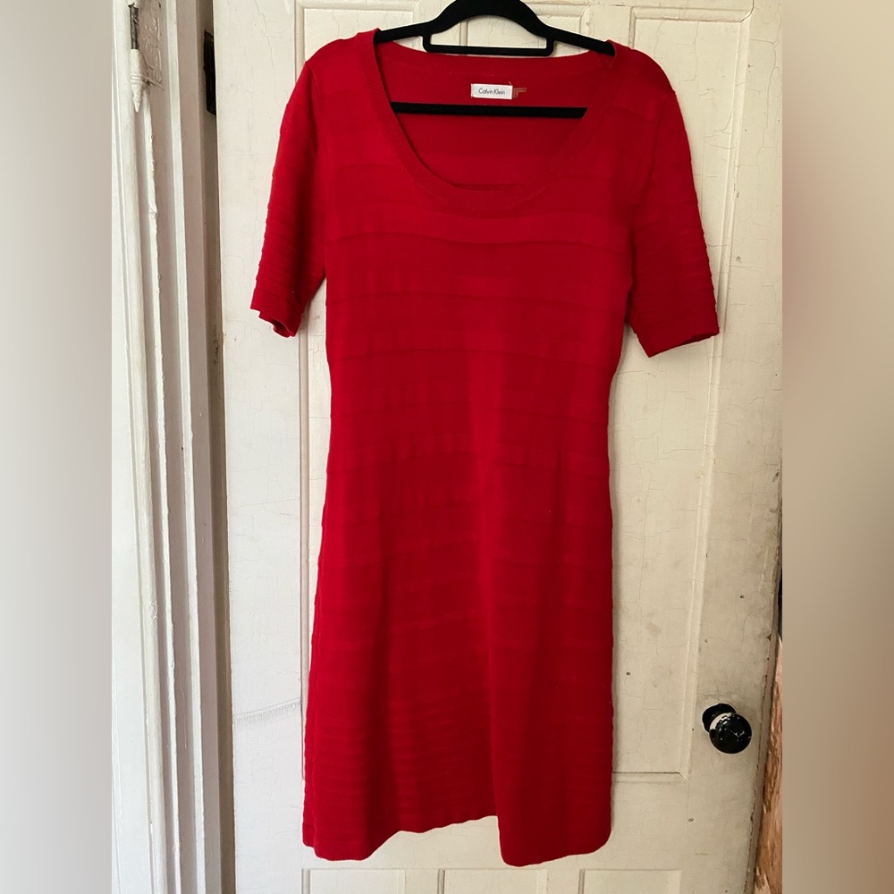 Calvin Klein red sweater dress Large